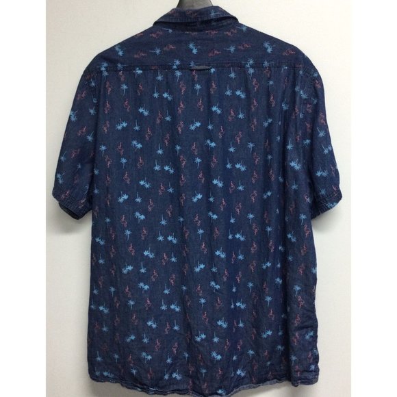 Flag & Anthem Mens Hawaiian Shirt Size XL Blue Pink Flamingo Palm Tree Print - Picture 3 of 5